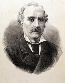 Antonio de Bofarull i Broca (1821-1892), Catalan writer, engraving of 1876