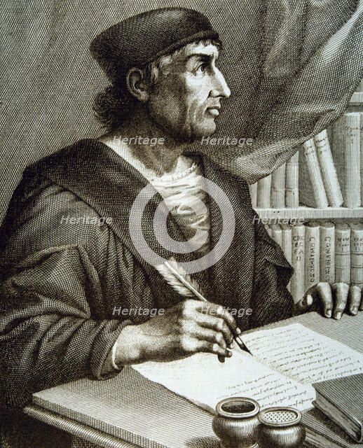 Antonio de Nebrija (1444-1522), Spanish humanist and grammarian, engraving in the collection 'Ill…