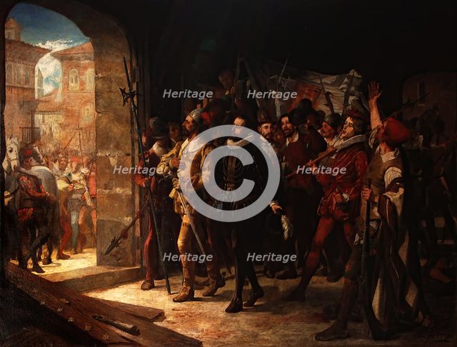 Antonio Pérez released from the prison of the Manifestados..., in 1591, (1864). Creator: Manuel Ferrán Bayona.