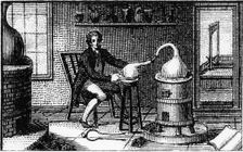 Antoine Laurent Lavoisier, 18th century French chemist, in his laboratory, 1814