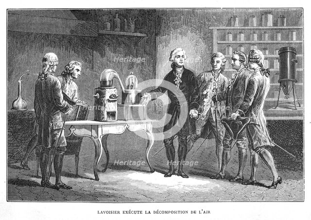 Antoine Laurent Lavoisier, French chemist, demonstrating his discovery of oxygen, 1776 (1874). Artist: Unknown