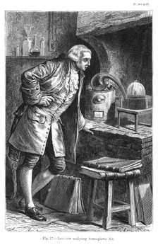 Antoine Laurent Lavoisier, French chemist, investigating the existence of oxygen in the air, 1873. Creator: Unknown