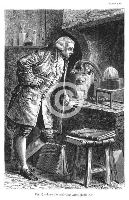 Antoine Laurent Lavoisier, French chemist, investigating the existence of oxygen in the air, 1873. Artist: Unknown
