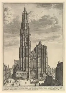 Antwerp Cathedral (Prospectvs Tvrris Ecclesiæ Cathedralis), 1625-77. Creator: Wenceslaus Hollar