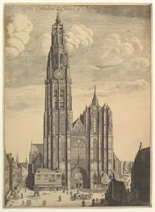 Antwerp Cathedral (Prospectvs Tvrris Ecclesiæ Cathedralis), 1649. Creator: Wenceslaus Hollar