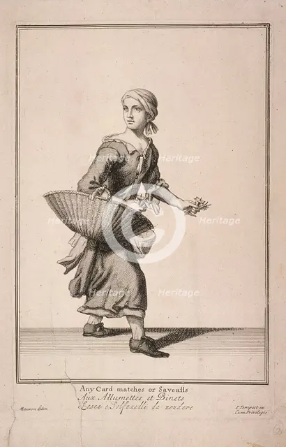 'Any Card matches or Savealls', from Cries of London, (c1688?). Artist: Anon
