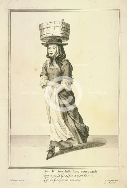 'Any Kitchin Stuffe have you maids', Cries of London, (c1688?). Artist: Pierce Tempest