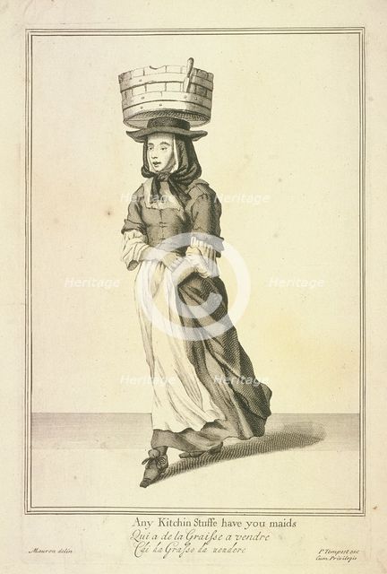 'Any Kitchin Stuffe have you maids', Cries of London, (c1688?). Artist: Pierce Tempest