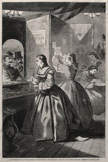 "Any Thing for Me, If you Please?" - Post-Office of the Brooklyn Fair in Aid..., 1864. Creator: Winslow Homer (American, 1836-1910)