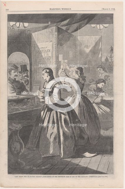 Any Thing for Me, if you Please? Post-Office of the Brooklyn Fair in Aid of the S..., March 5, 1864. Creator: Unknown.