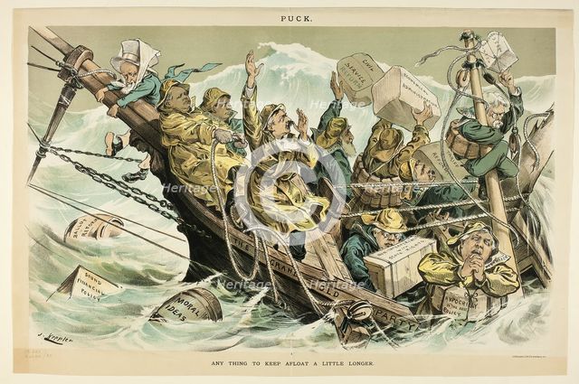Any Thing to Keep Afloat a Little Longer, from Puck, n.d. Creator: Joseph Keppler.