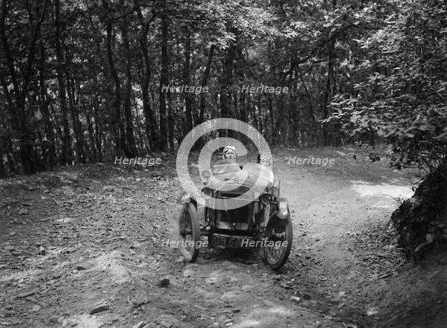 Anzani GN Special of Barbara Marshall, B&HMC Brighton-Beer Trial, Fingle Bridge Hill, Devon, 1934. Artist: Bill Brunell.