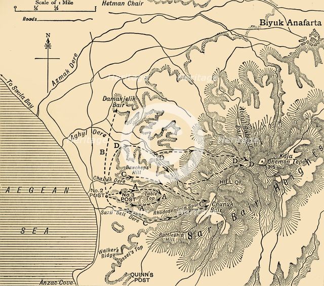 ANZAC advance, Gallipoli peninsula, First World War, 1915, (c1920).  Creator: Unknown.