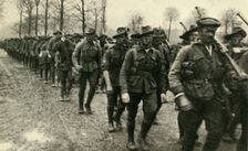 ANZAC soldiers marching to the front, France, First World War, c1916, (c1920). Creator: Unknown