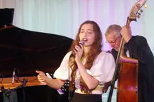 Anais Reno and Dave Green, Anais Reno Quartet, Watermill Jazz Club, Dorking, Surrey, July 2024. Creator: Brian O'Connor