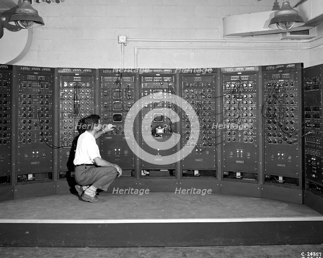 Analog Computing Machine in Fuel Systems Building, Cleveland, Ohio, USA, 1949.  Creator: NASA.