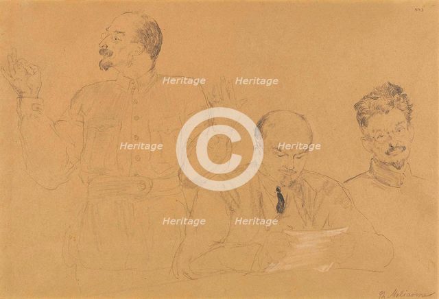 Anatoly Lunacharsky (1875-1933), Vladimir Lenin (1870-1924) and Leon Trotsky (1879-1940), 1921.