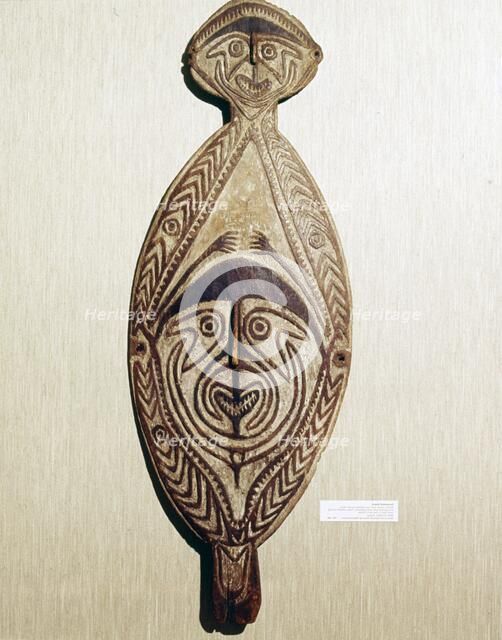 Ancestral Board, wood carved with two human faces. Artist: Unknown.