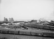 Anchor Line docks and Penna. R.R. [Pennsylvania Railroad] coal & ore docks, Erie, Pa., ca 1900. Creator: Unknown