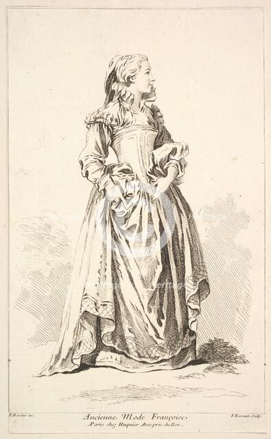 Ancienne Mode Françoise, from Recueil de diverses fig.res étrangeres Inventées par..., 18th century. Creator: Simon François Ravenet.