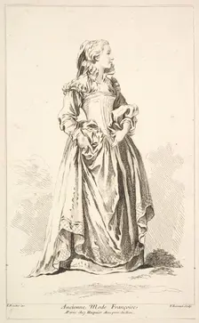 Ancienne Mode Françoise, from Recueil de diverses fig.res étrangeres Inventées par..., 18th century. Creator: Simon François Ravenet