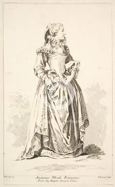 Ancienne Mode Françoise, from Recueil de diverses fig.res étrangeres Inventées par..., 18th century. Creator: Simon François Ravenet.