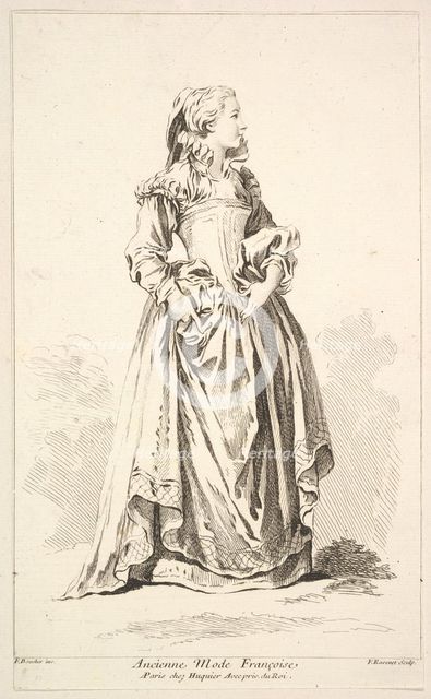 Ancienne Mode Françoise, from Recueil de diverses fig.res étrangeres Inventées par..., 18th century. Creator: Simon François Ravenet.