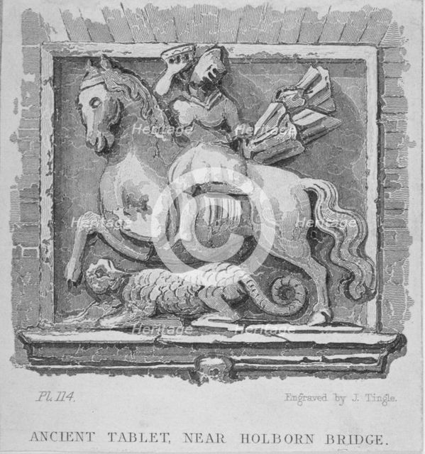 'Ancient tablet, near Holborn Bridge', London, c1830-1860. Artist: James Tingle