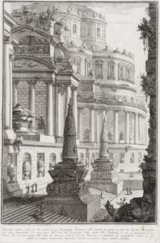Ancient Tomb with Obelisks Surrounded by Sepulchral Urns, c1743. Creator: Giovanni Battista Piranesi