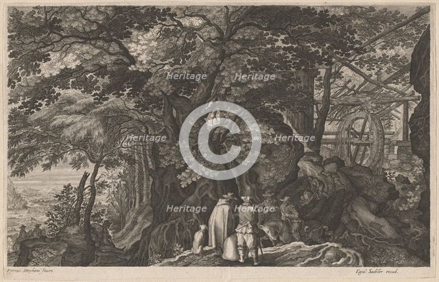 Ancient Trees by a Mountain Watermill, 1600/1615. Creators: Aegidius Sadeler II, Pieter Stevens.