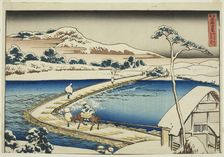 Ancient View of the Pontoon Bridge at Sano in Kozuke Province (Kozuke Sano funabashi..., c. 1833/34. Creator: Hokusai