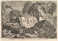 Ancient Altar on which sacrifices were performed in antiquity, surrounded by other rui..., ca. 1750. Creator: Giovanni Battista Piranesi