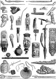 Ancient and curious tobacco-pipes, from the International Exhibition, 1873. Creator: Unknown