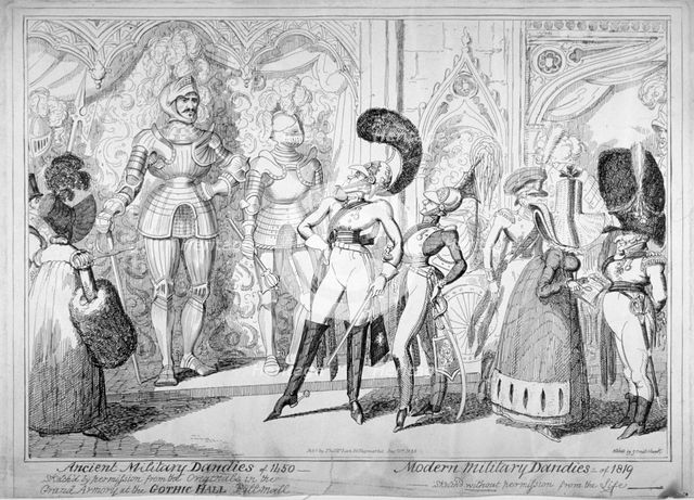 Ancient and modern military dandies, 1835.                 Artist: George Cruikshank