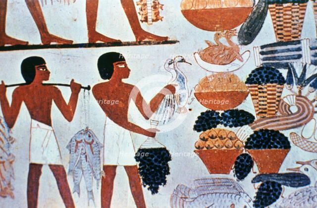 Ancient Egyptian wall paintings in a tomb at Thebes, Egypt. Artist: Unknown