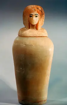 Ancient Egyptian canopic jar with a lid in the shape of a royal woman's head, c1344-1336 BC