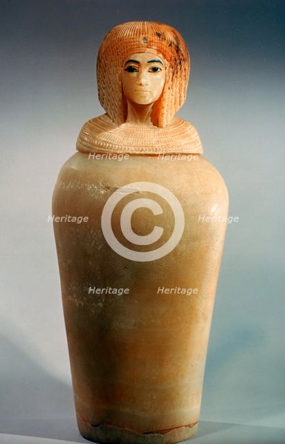 Ancient Egyptian canopic jar with a lid in the shape of a royal woman's head, c1344-1336 BC. Artist: Unknown