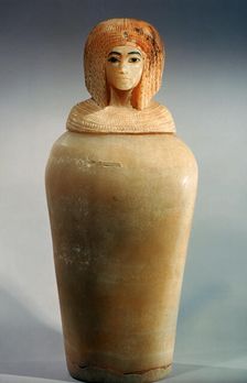 Ancient Egyptian canopic jar with a lid in the shape of a royal woman's head, c1344-1336 BC