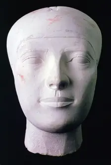Ancient Egyptian carved head from Giza, Cairo Museum, Egypt. Creator: Tony Evans