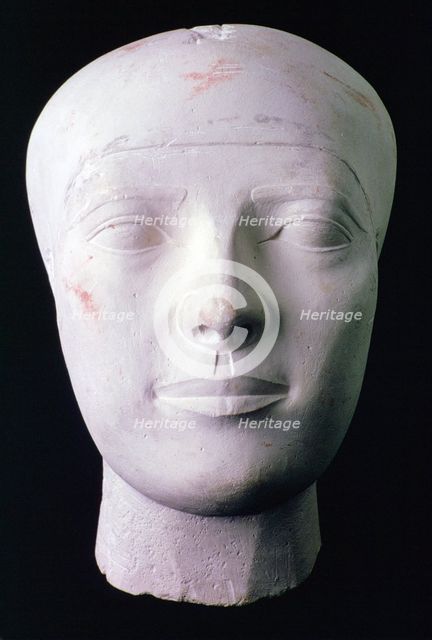 Ancient Egyptian carved head from Giza, Cairo Museum, Egypt.  Creator: Tony Evans.