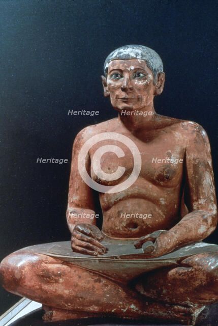 Ancient Egyptian figure of a seated scribe, 25th-24th century BC. Artist: Unknown