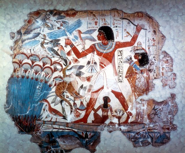 Ancient Egyptian hunting wildfowl with a throwing stick, c1350 BC. Artist: Anon