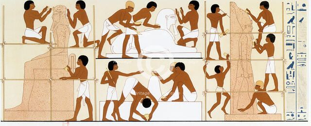 Ancient Egyptian sculptors working on statues, c1842-1845. Artist: Unknown