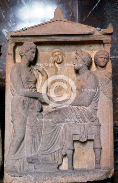 Ancient Greek relief showing friends greeting each other. Artist: Unknown
