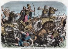 Ancient History. Egypt. King Ramses the Great in a battle. German engraving, 1865