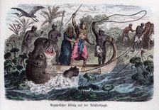 Ancient History. Egypt. The pharaoh in an hippos hunting. German engraving, 1865