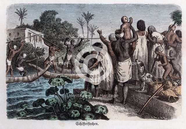 Ancient History. Egypt. Water games. German engraving, 1865.