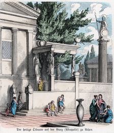 Ancient History. Greece. The sacred olive tree on the Acropolis of Athens. German engraving, 1865