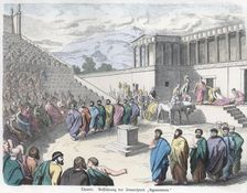 Ancient History. Greece. Theatre, representation of Agamemnon. German engraving, 1865