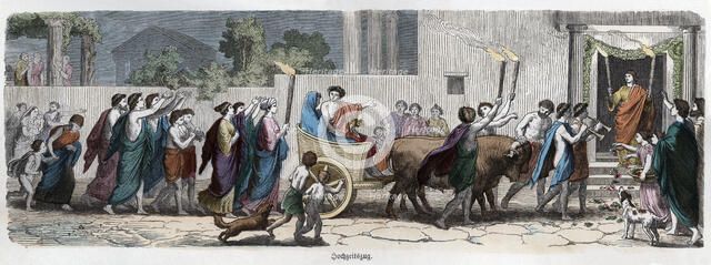 Ancient History. Greece. Wedding party. German engraving, 1865.